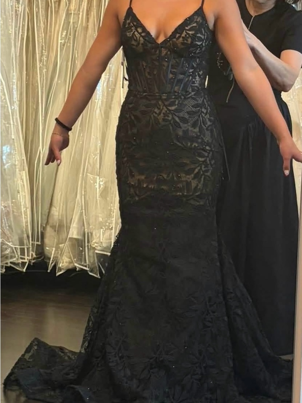 Black Strapless Lace Mermaid Evening Gown